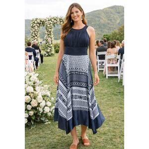 Melrose Size 12 Asymmetrical Handkerchief Hem Dress Halter Pleated Bodice Y2K